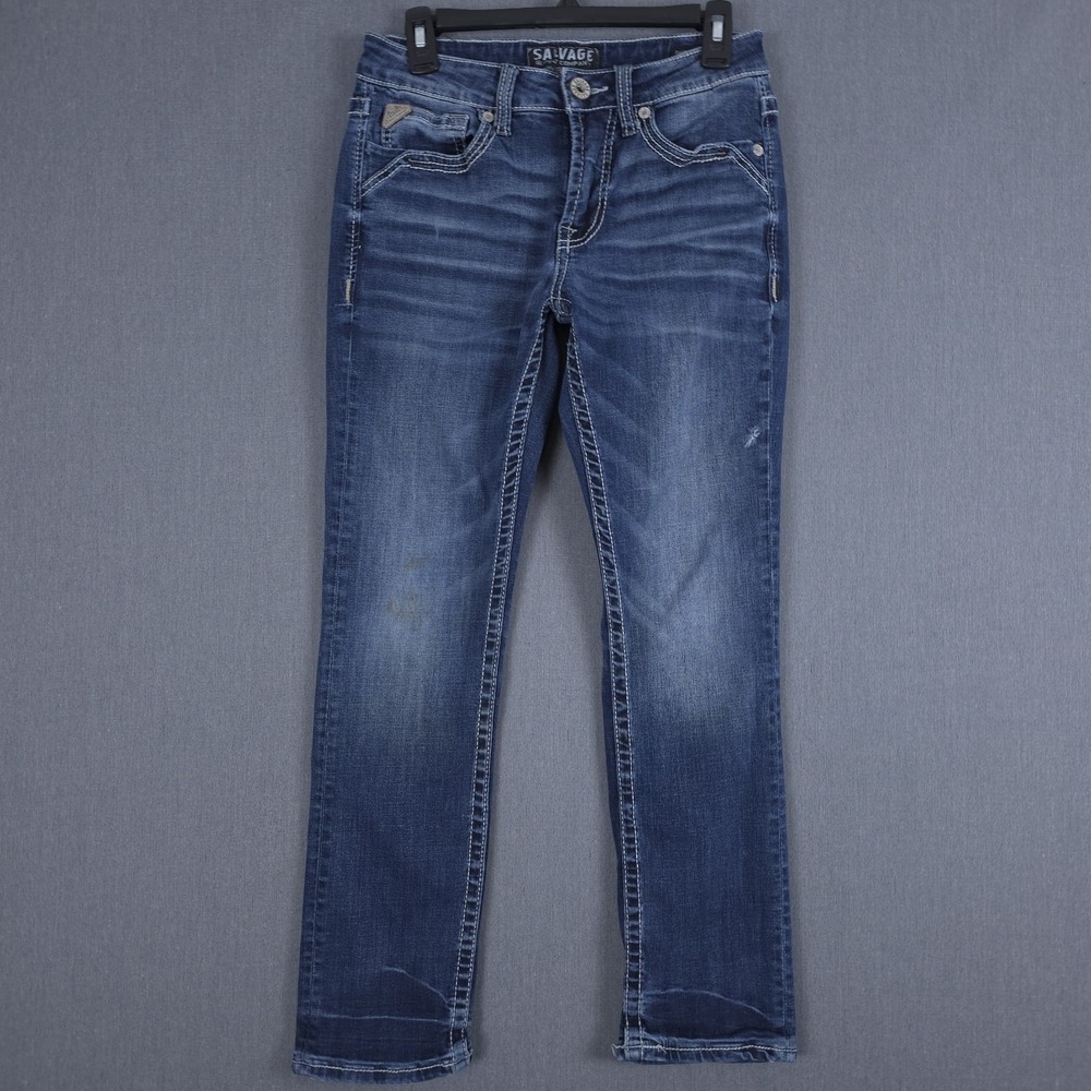Salvage Havoc Straight Jeans Mens 29x30 (Fits 28x29) Blue Distressed Slim Denim‎